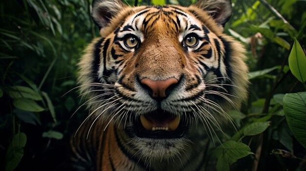 Photo gratuite vue de devant d'un tigre sauvage dans la nature