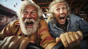 Photo gratuite vue d'un drôle de couple d'aînés au parc d'attractions