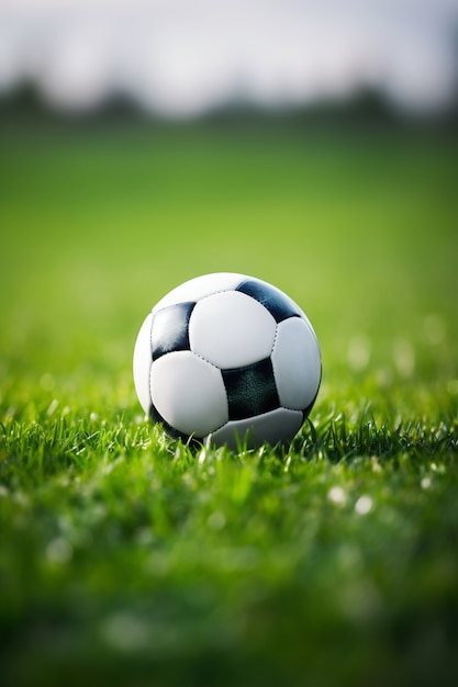 Vue du ballon de football sur l'herbe du terrain