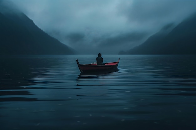 Vue du bateau flottant sur l'eau avec un paysage naturel