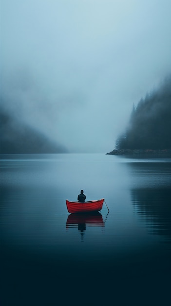 Photo gratuite vue du bateau flottant sur l'eau avec un paysage naturel