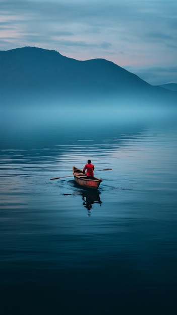 Vue du bateau flottant sur l'eau avec un paysage naturel