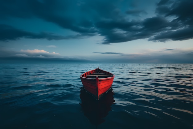 Vue du bateau flottant sur l'eau avec un paysage naturel