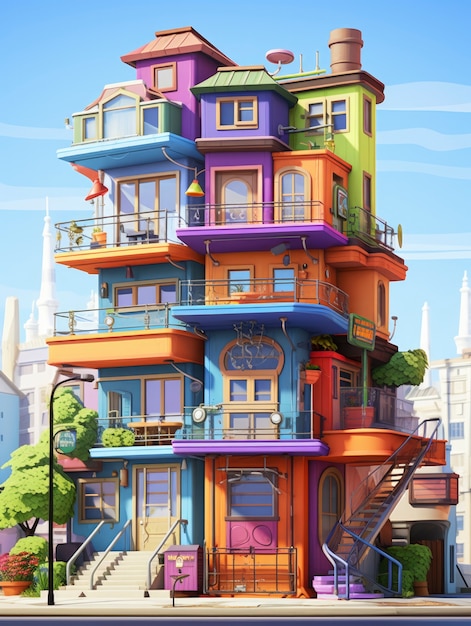 Photo gratuite vue du bâtiment avec une architecture de style dessin animé