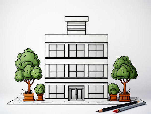 Vue du bâtiment avec une architecture de style dessin animé