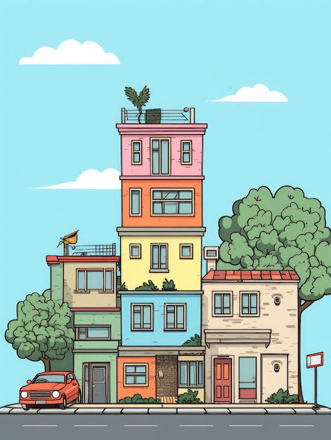 Vue du bâtiment avec une architecture de style dessin animé