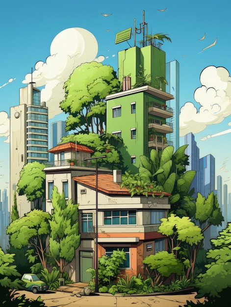 Photo gratuite vue du bâtiment avec une architecture de style dessin animé