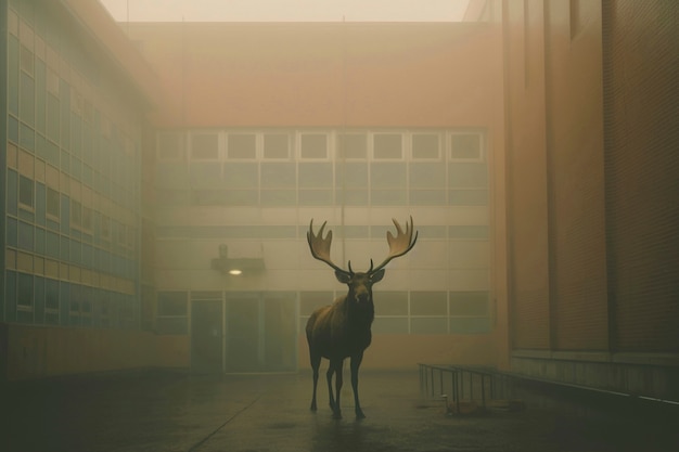 Photo gratuite vue du cerf sauvage avec le paysage urbain