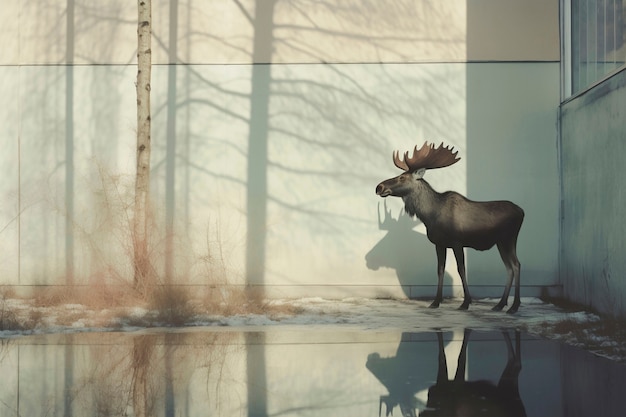 Photo gratuite vue du cerf sauvage avec le paysage urbain