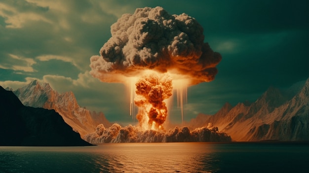 Vue du champignon d'explosion de bombe nucléaire apocalyptique