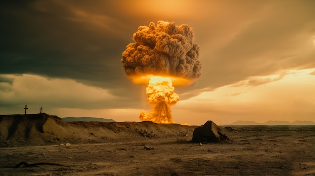 Photo gratuite vue du champignon d'explosion de bombe nucléaire apocalyptique