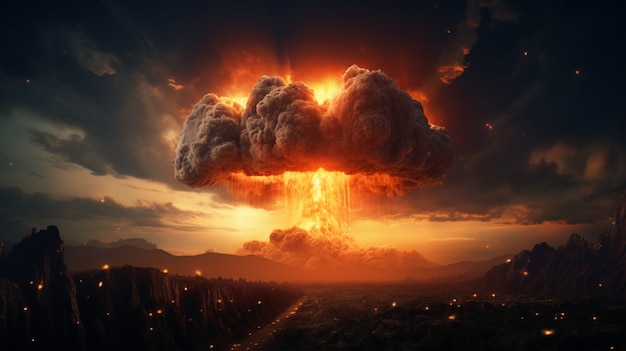 Vue du champignon d'explosion de bombe nucléaire apocalyptique
