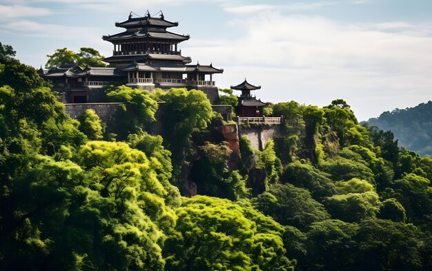 Vue du château entouré d'un paysage naturel