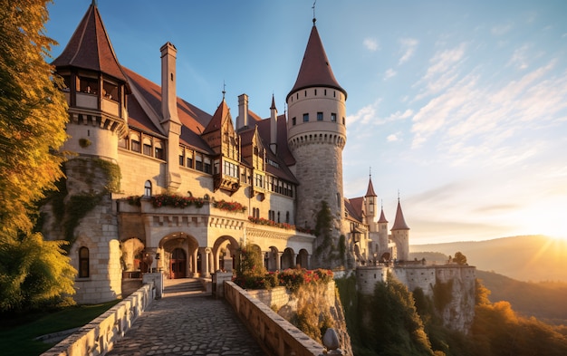 Vue du château entouré d'un paysage naturel