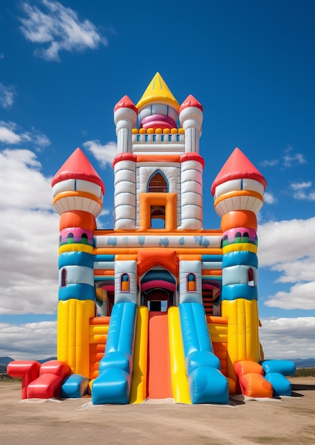 Photo gratuite vue du château gonflable coloré