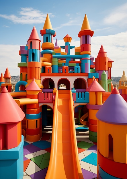 Photo gratuite vue du château de jouets en blocs colorés