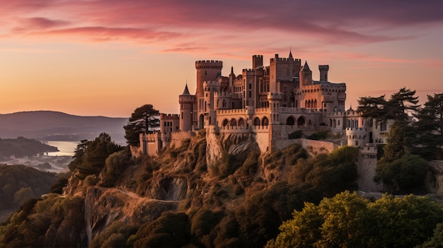 Photo gratuite vue du château avec le paysage naturel