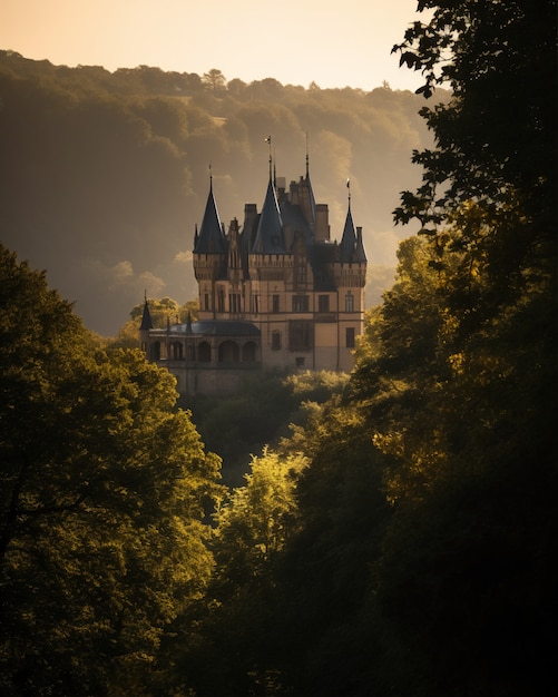 Photo gratuite vue du château avec le paysage naturel