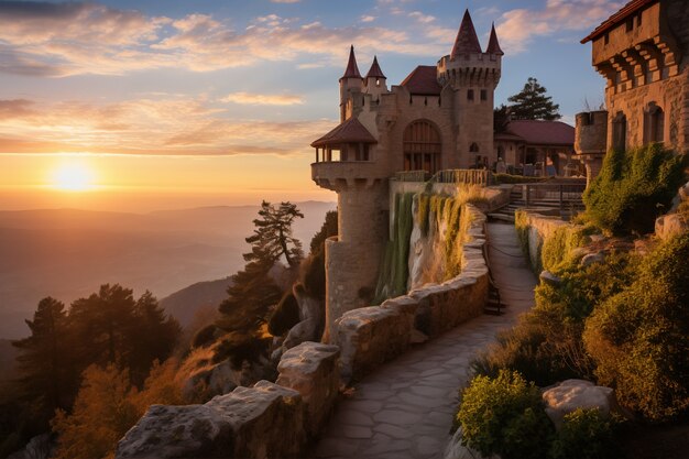 Vue du château avec le paysage naturel