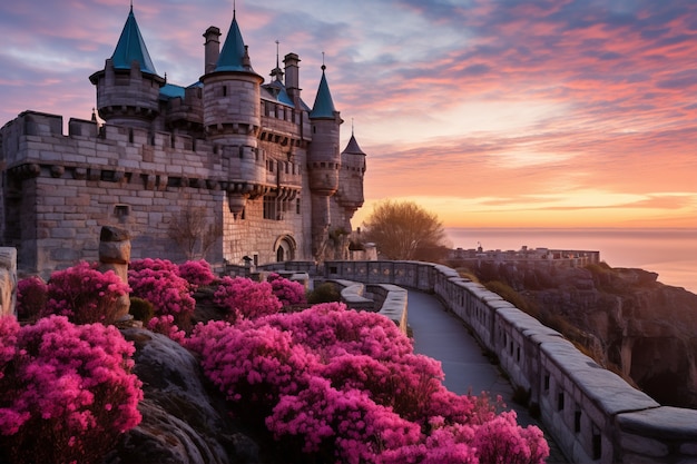 Photo gratuite vue du château avec le paysage naturel