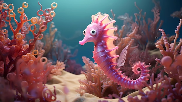 Vue du cheval de mer de dessin animé sous l'eau
