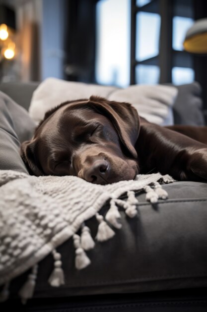 Vue du chien mignon dormant sur le lit