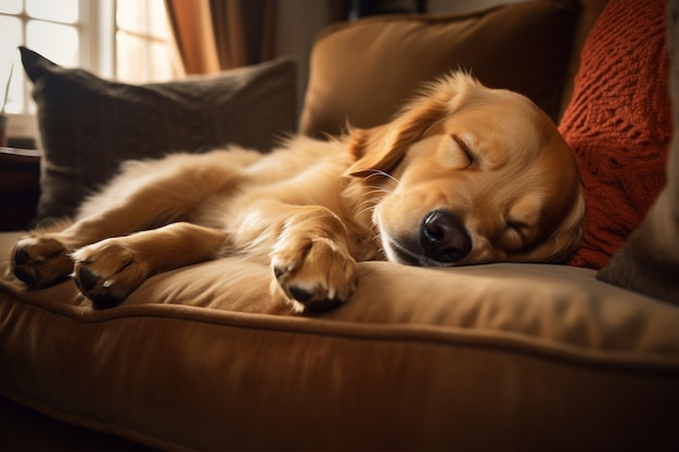 Photo gratuite vue du chien mignon dormant paisiblement