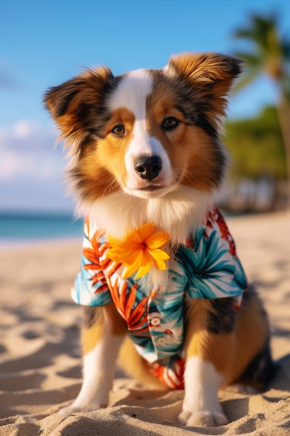 Vue du chien à la plage en été