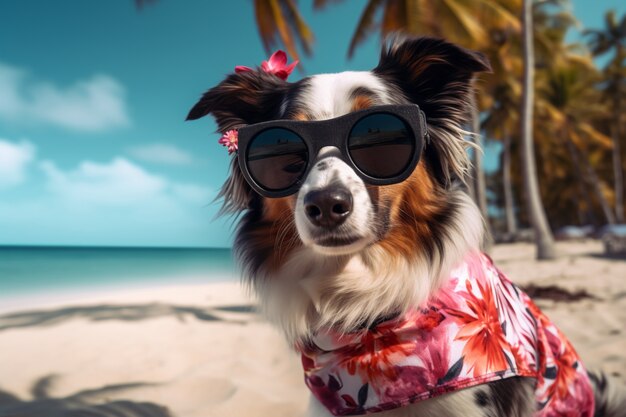 Vue du chien à la plage en été