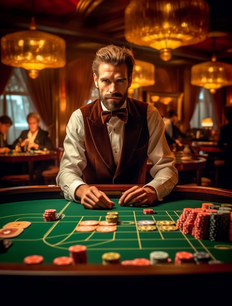 Vue du croupier travaillant dans un casino