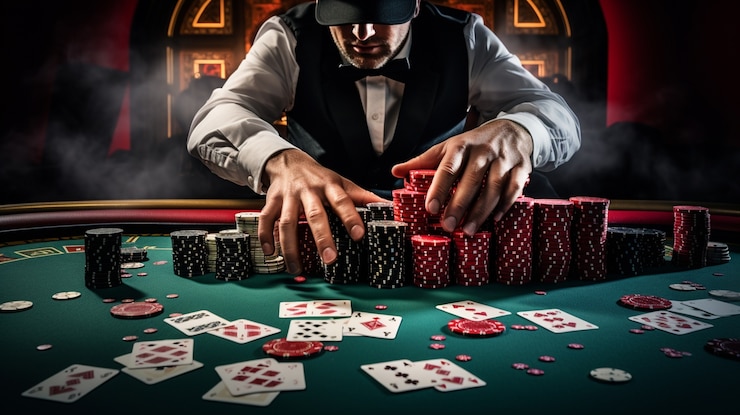 Photo gratuit vue du croupier travaillant dans un casino