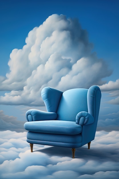 Photo gratuite vue du fauteuil 3d avec des nuages