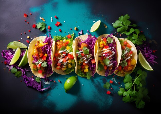 Vue du haut, arrangement de délicieux tacos