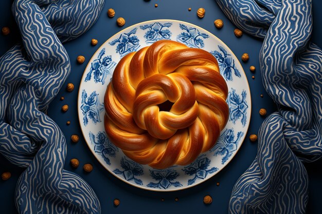 Vue du haut du plat de challah pour Hanouka