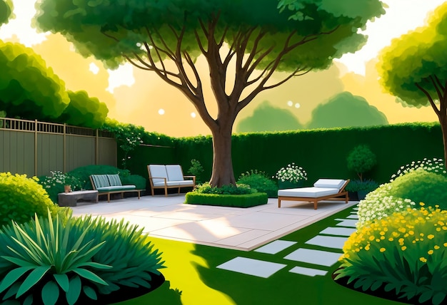 Photo gratuite vue du jardin de l'arrière-cour dans le style de l'art numérique