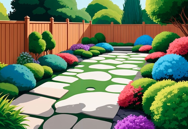 Photo gratuite vue du jardin de l'arrière-cour dans le style de l'art numérique