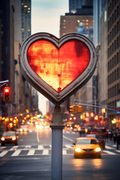 Photo gratuite vue du lampadaire en forme de coeur dans la ville