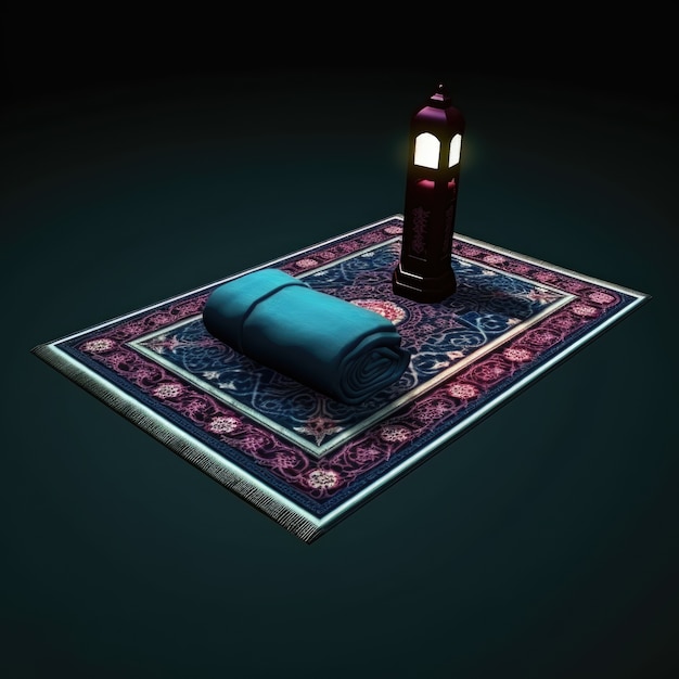 Vue du lieu 3d avec tapis pour la prière