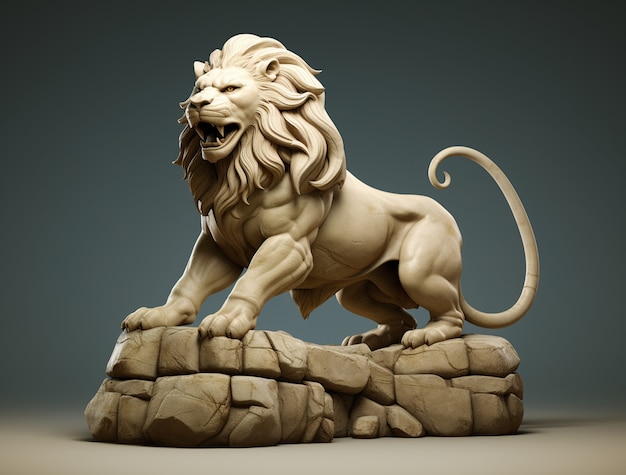 Photo gratuite vue du lion féroce sculpté dans la roche en 3d