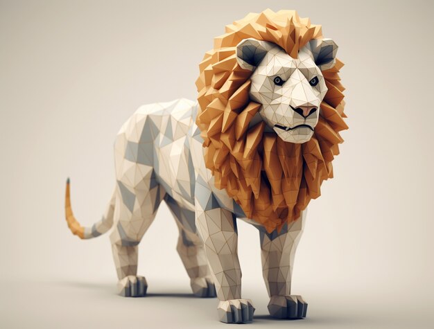 Vue du lion géométrique 3D avec un faible effet graphique