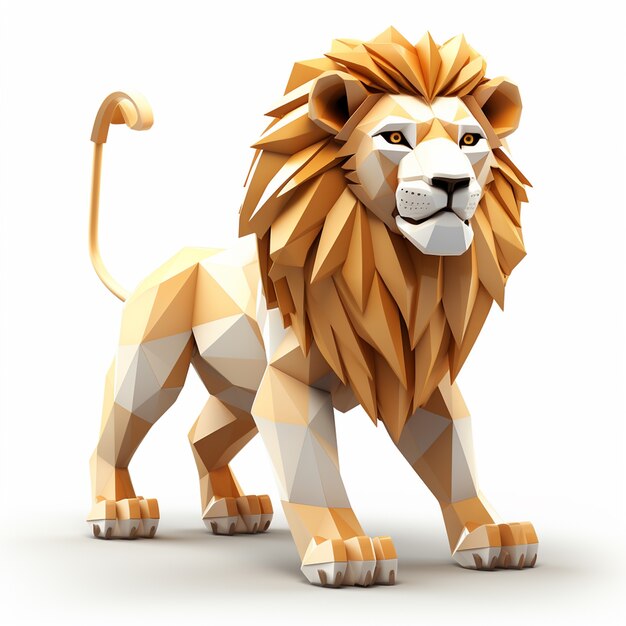 Vue du lion géométrique 3D avec un faible effet graphique