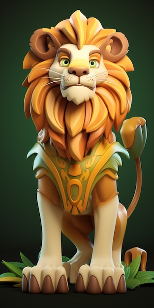 Photo gratuite vue du lion de jeu vidéo de dessin animé 3d avec armure