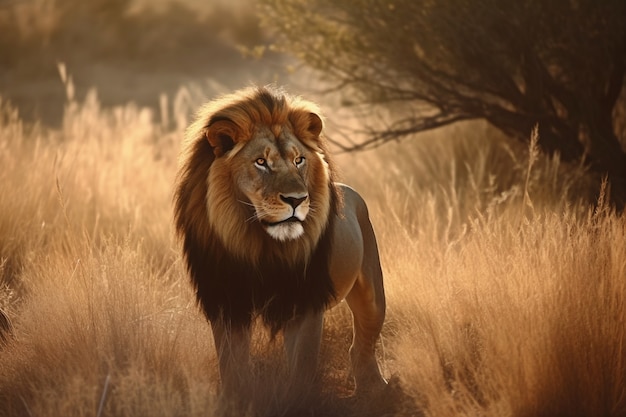 Photo gratuite vue du lion sauvage dans la nature