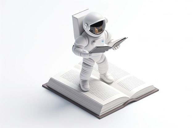 Photo gratuite vue du livre 3d avec l'astronaute