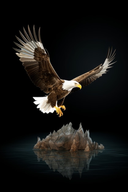 Vue du majestueux aigle 3d avec plumes et ailes grandes ouvertes