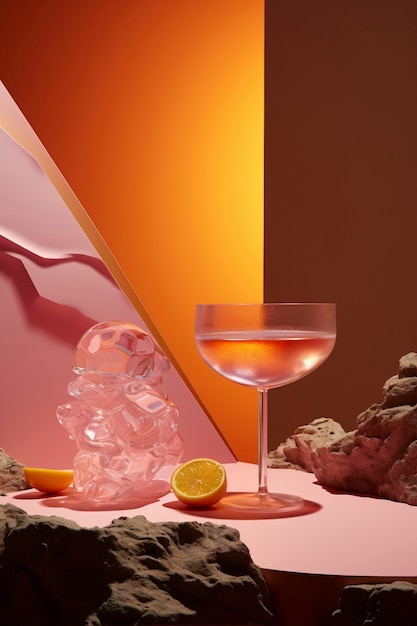 Photo gratuite vue du mélange à cocktail en verre avec ensemble néo-futuriste abstrait