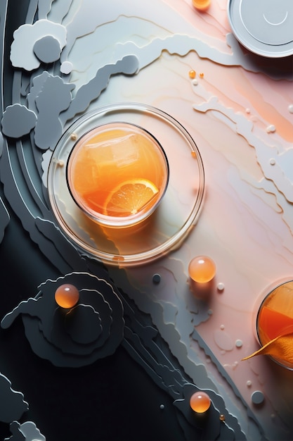 Photo gratuite vue du mélange à cocktail en verre avec ensemble néo-futuriste abstrait