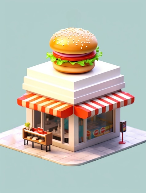 Photo gratuite vue du modèle de magasin de hamburgers en 3d