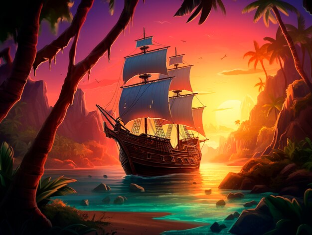 Vue du navire pirate fantastique