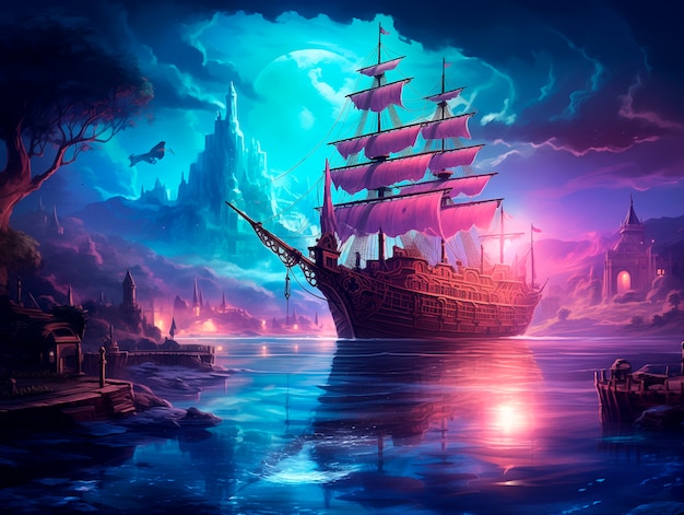 Photo gratuite vue du navire pirate fantastique